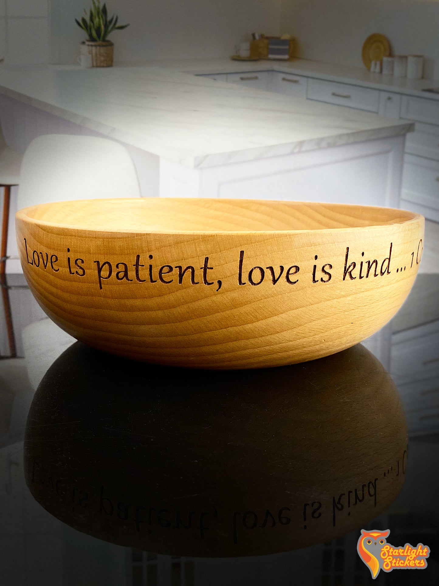 Wooden bowl with vignette.