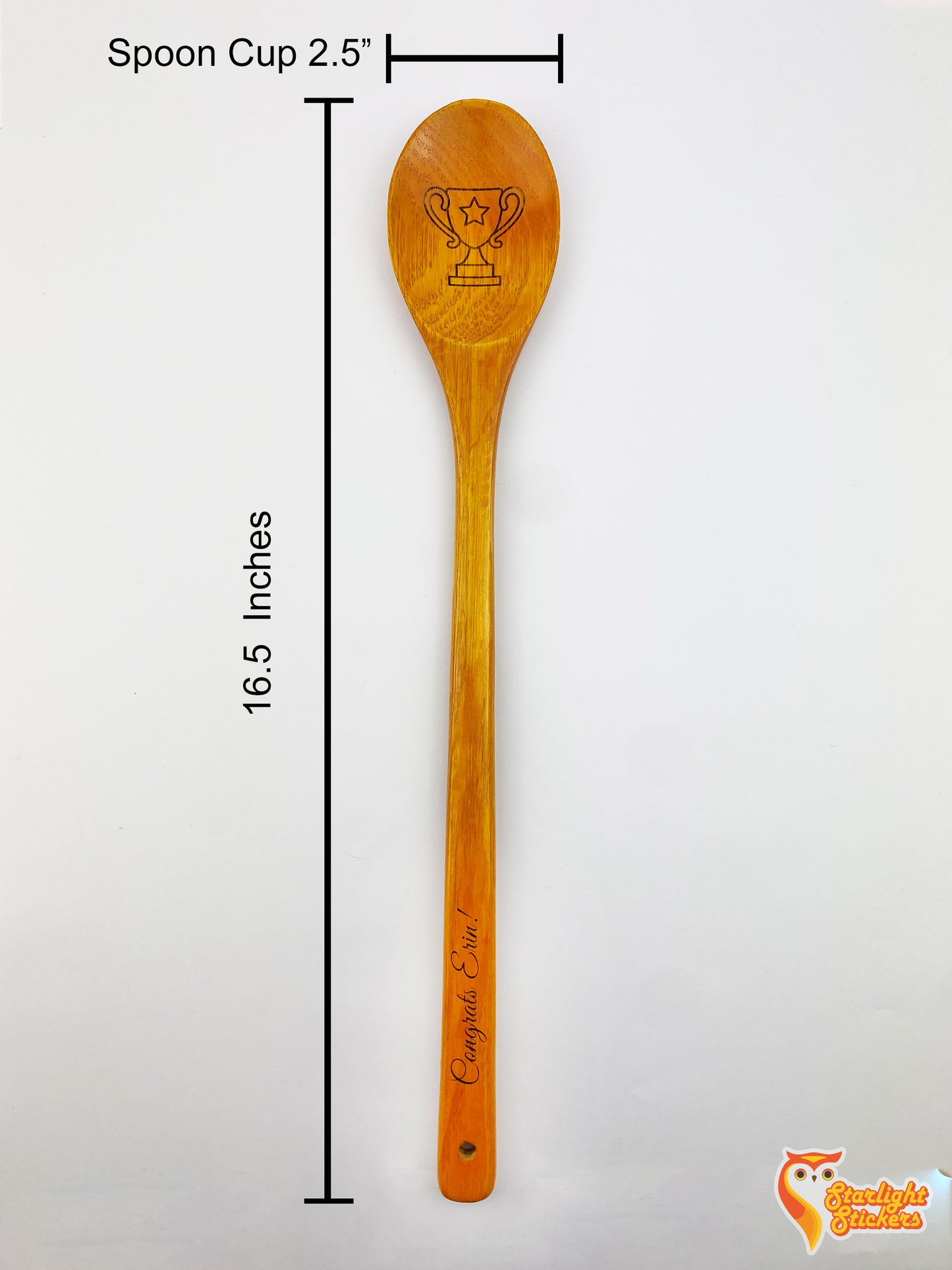 Spoon dimensions, 16.5 inches tall and 2.5 inches wide.