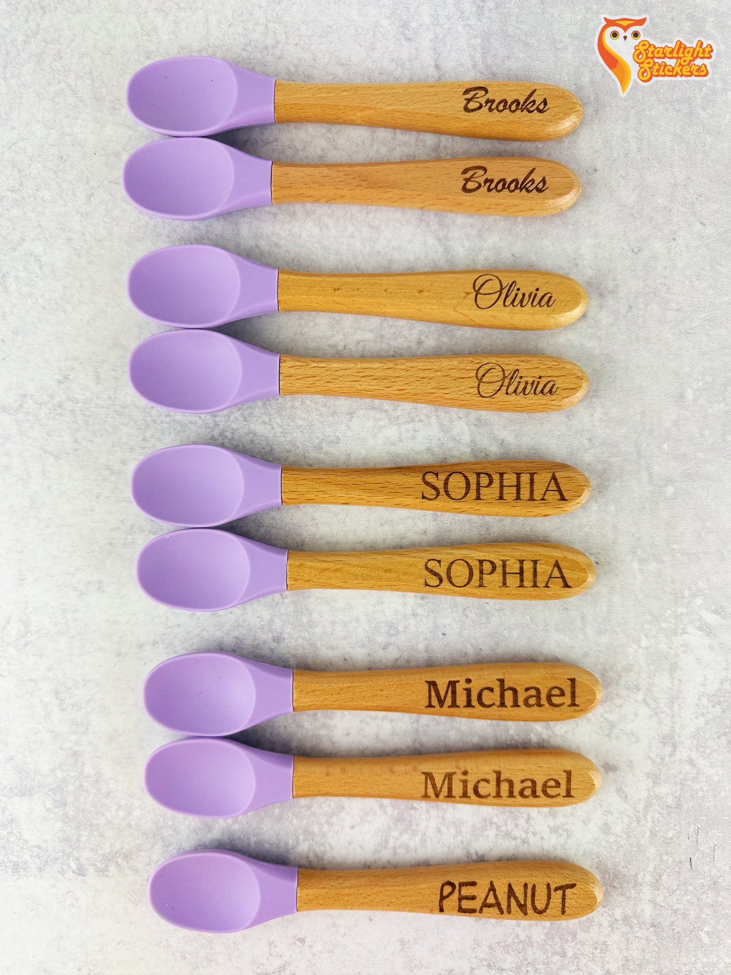 Set of 2 Baby Spoons with Wooden Handle & Silicone Spoon – Custom Engraved