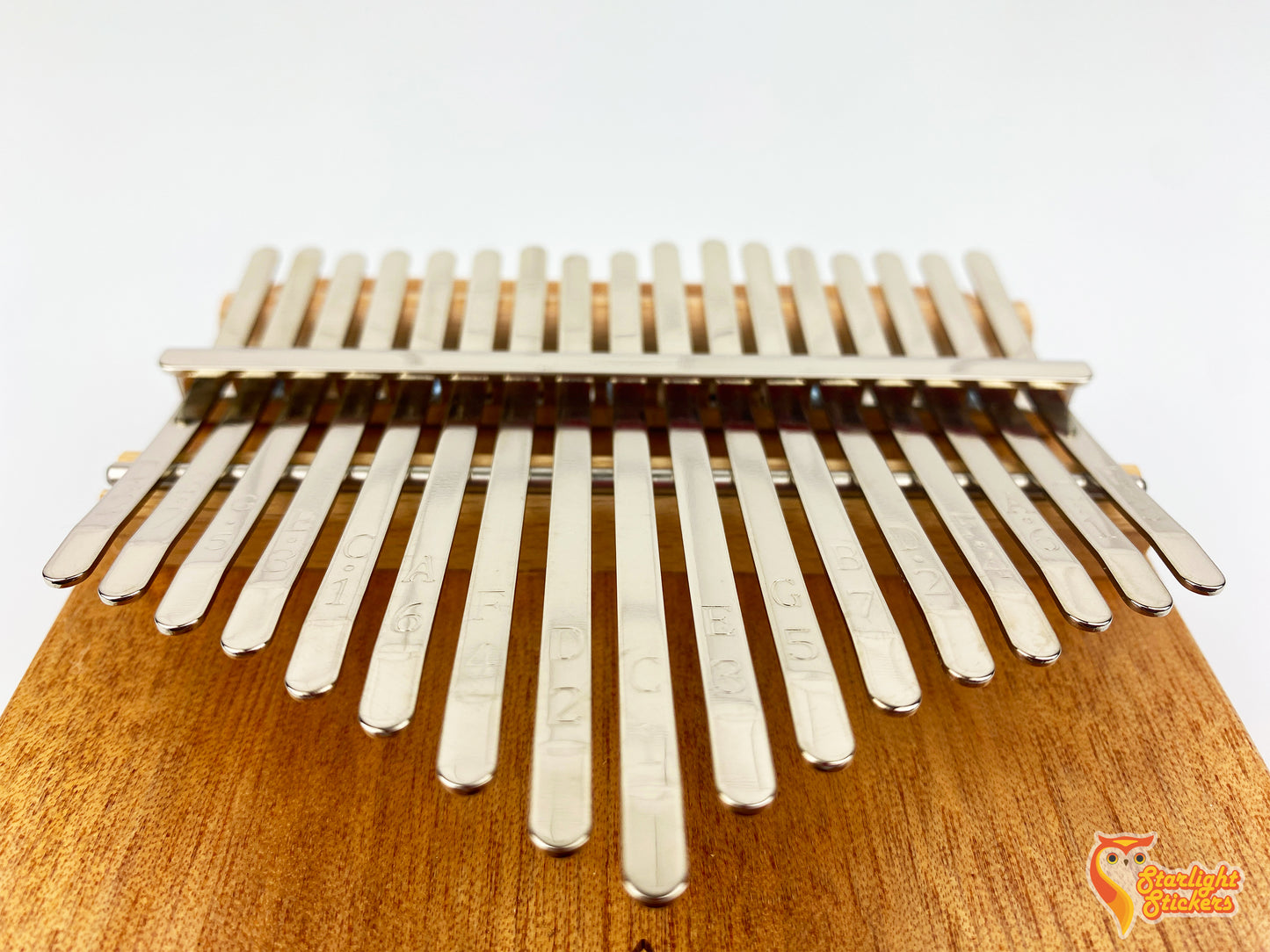 Close up of kalimba keys.
