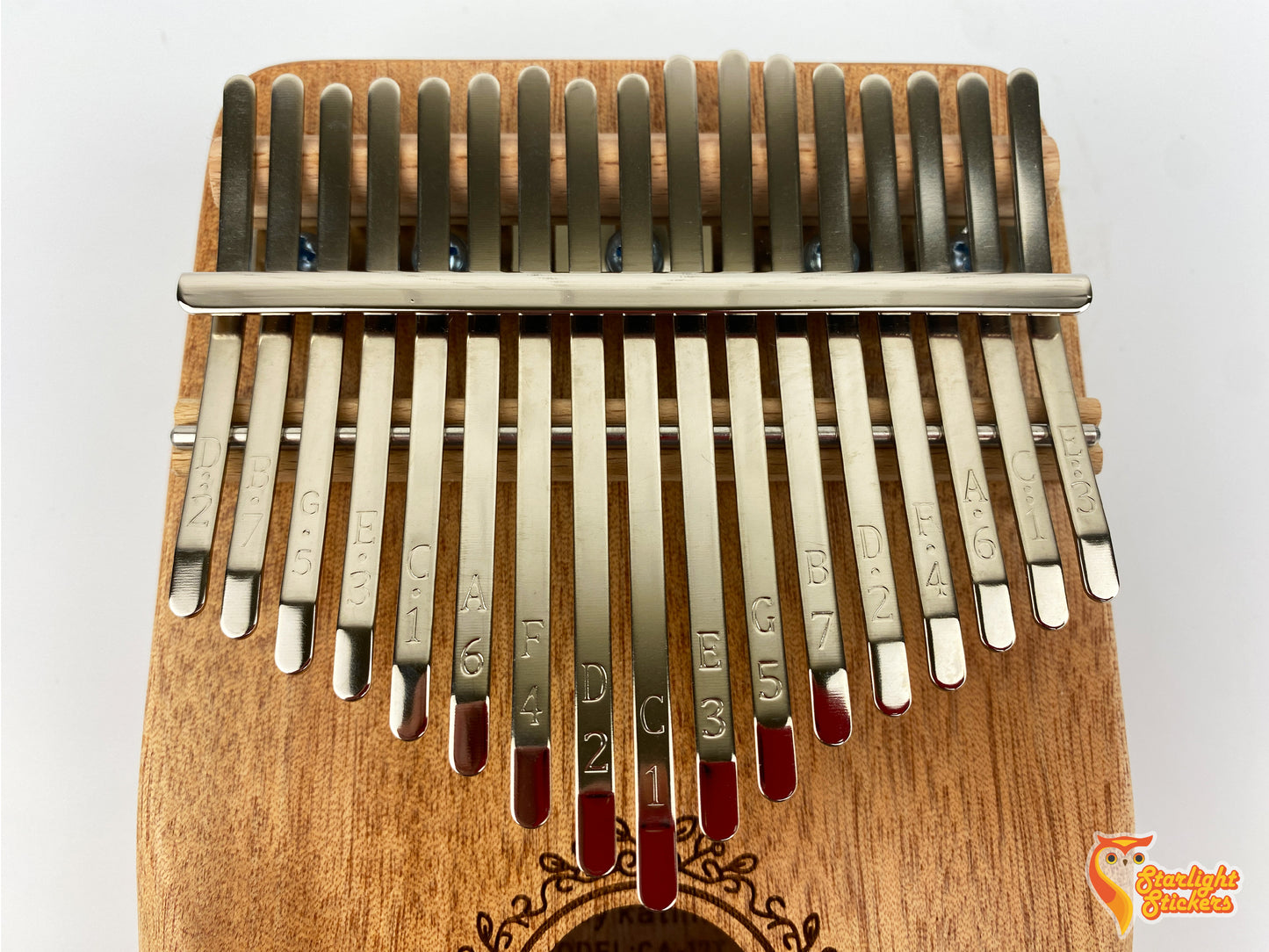 Front view of kalimba keys.