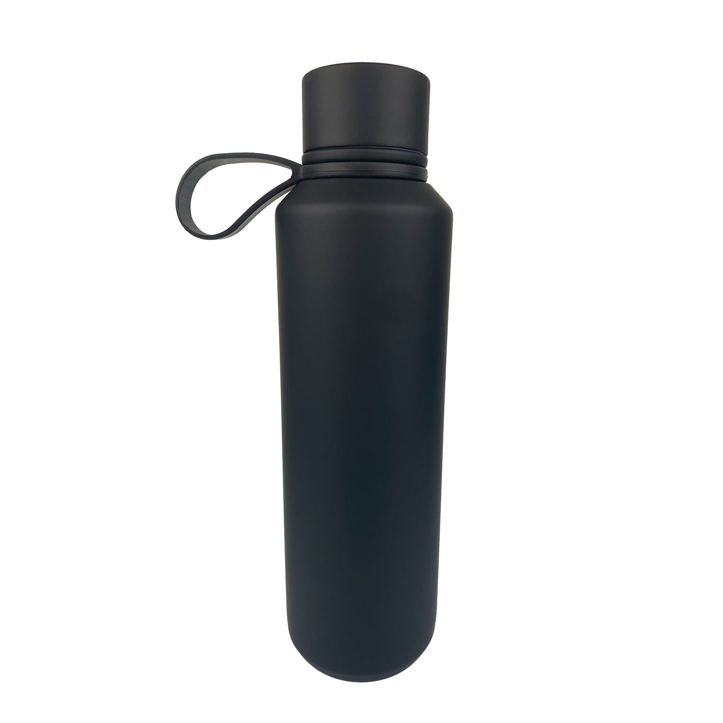 Black tumbler with a white background.