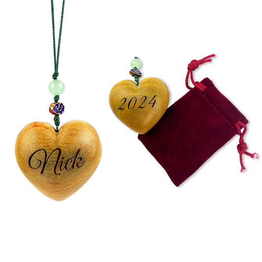 Custom Engraved Heart-Shaped Wooden Ornaments – Set of 4