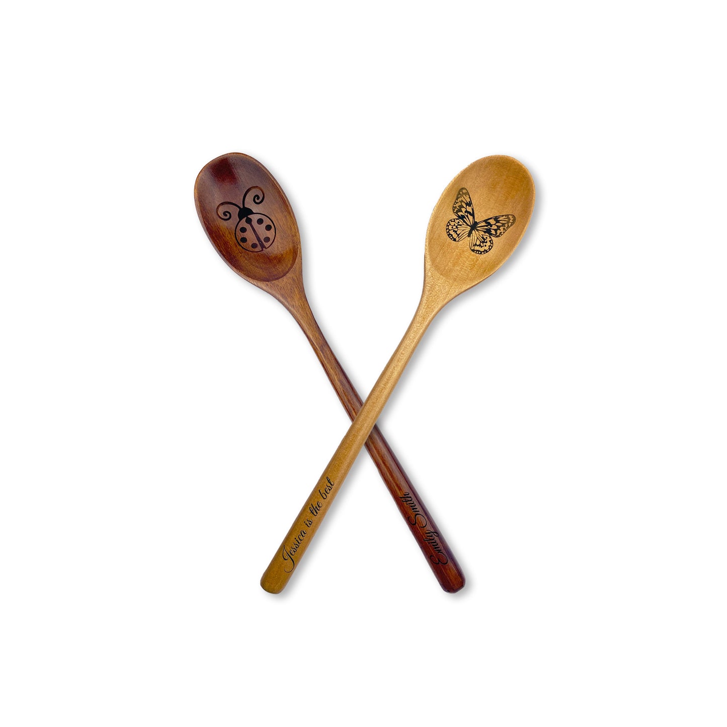 Personalized Custom Wooden Spoon - 9" Long - Laser Engraved - Dark or Light Wood