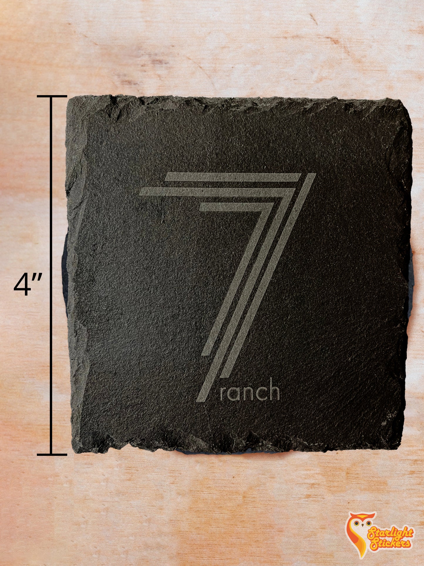 Square coaster dimensions of 4 inches by 4 inches.