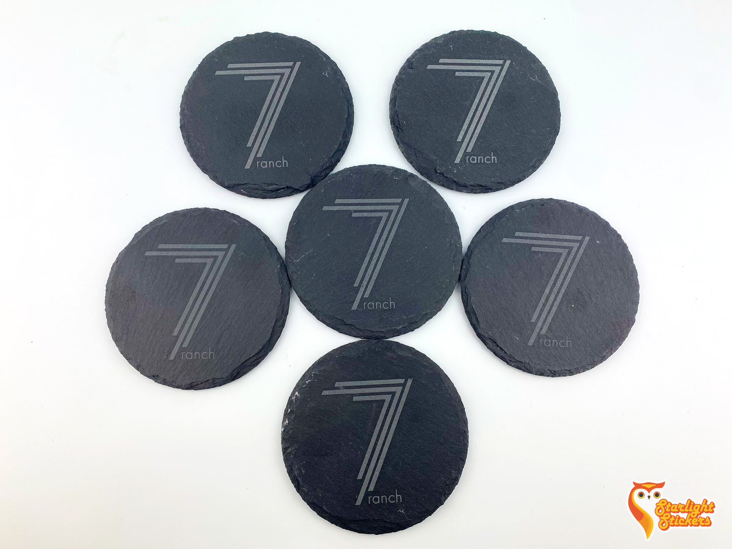6 circular coasters with a white background.