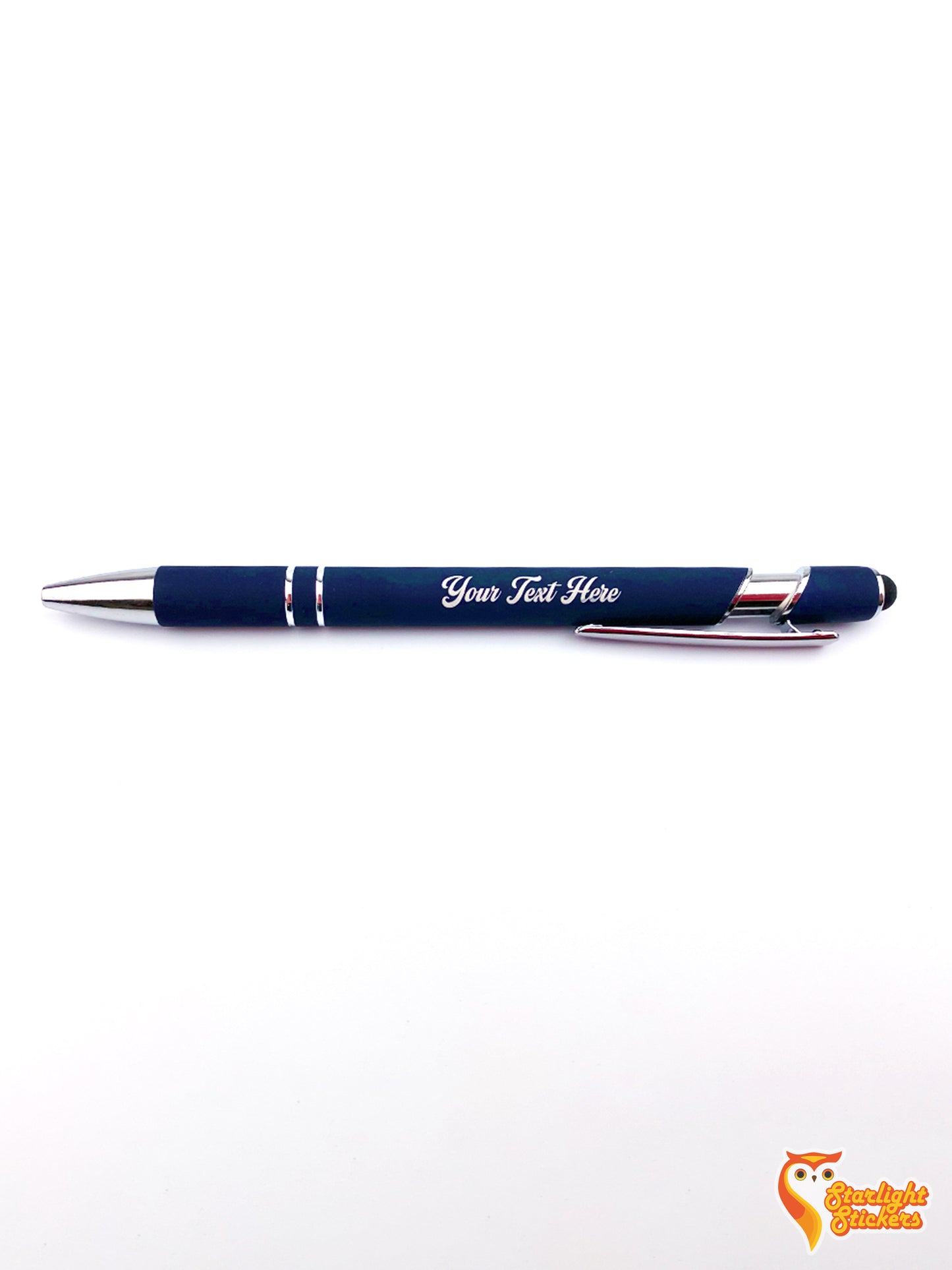 Navy blue pen with engraving example