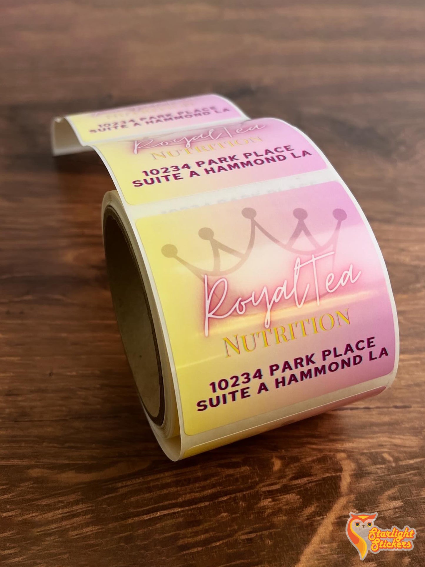 Square label roll, featuring "Royal Tea Nutrition" logo.