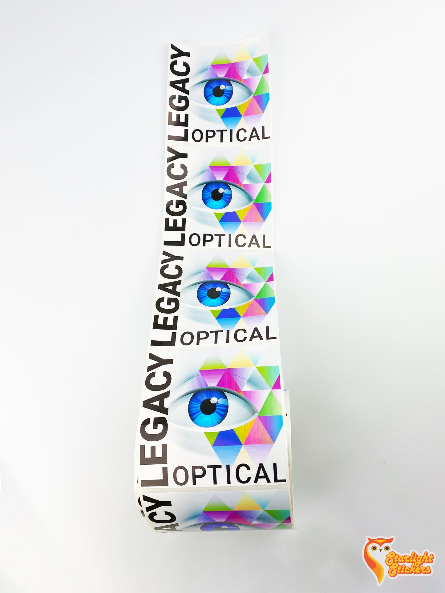 Square label roll, featuring "Legacy Optical" logo.