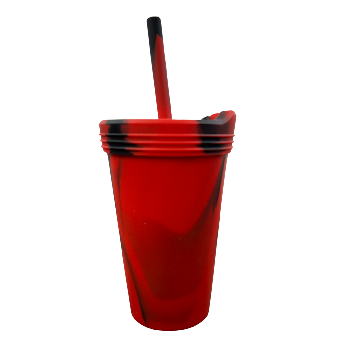 Red and black silicone cup with a white background.