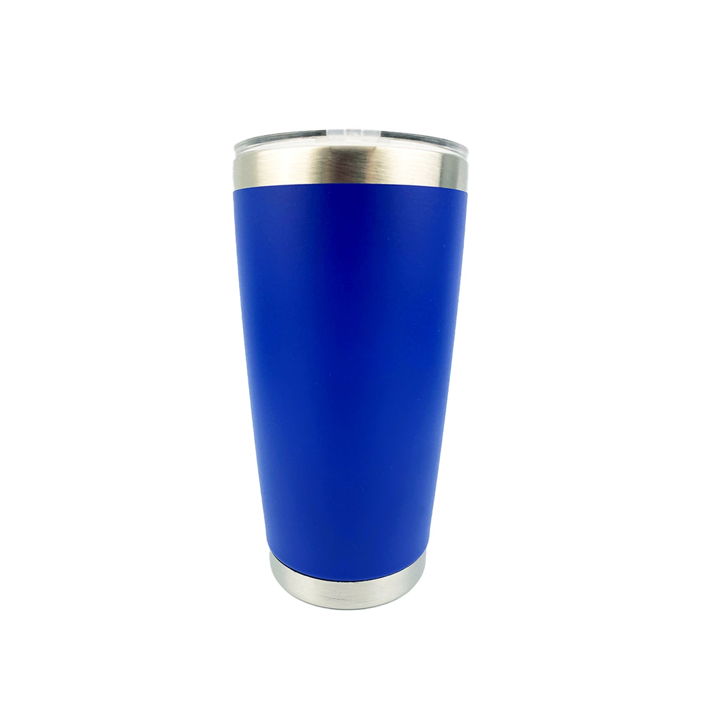 Blue tumbler with white background.