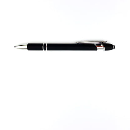 Black pen with silver accents on a white background for single sided engraving