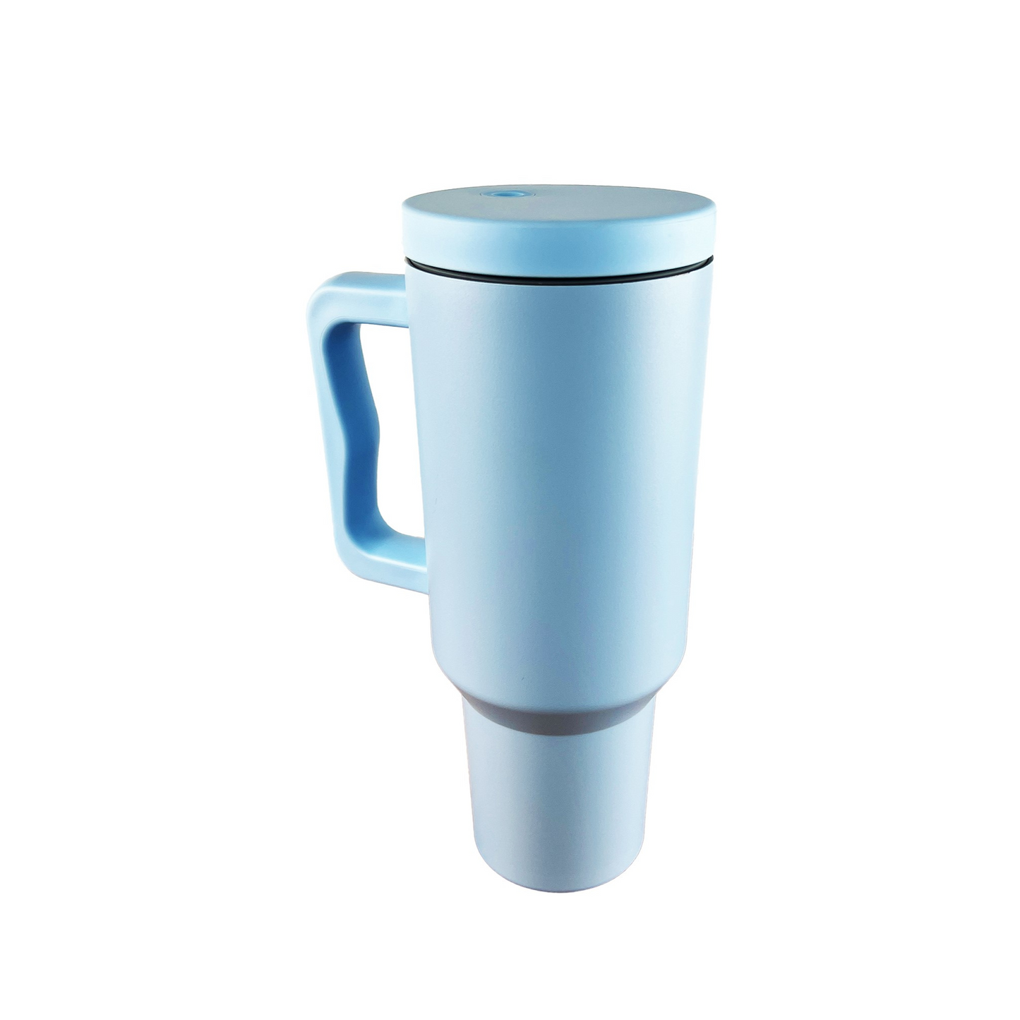 Light blue tumbler on a white background. 