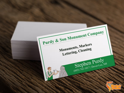 Purdy and son monument company business card example