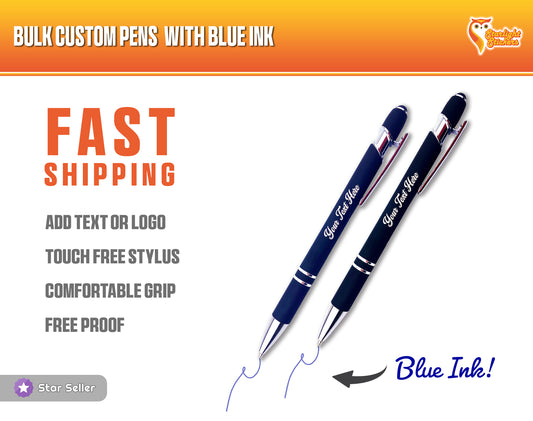Bulk Custom Pens with Blue Ink - Laser Engraved Personalized Pen