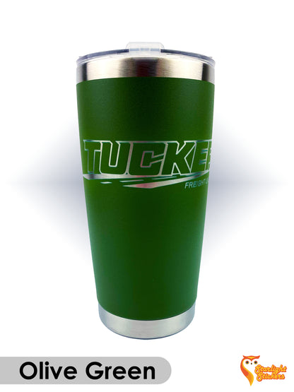 Olive Green tumbler with white background. 