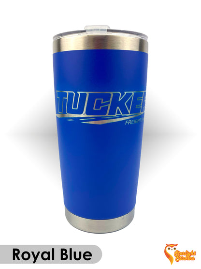 Royal Blue tumbler with white background. 