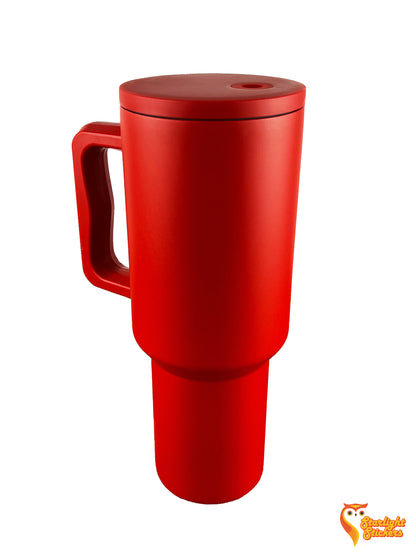 Red tumbler with a white background 