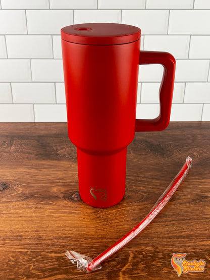 Red tumbler with red straw