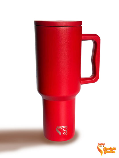 Red tumbler white background