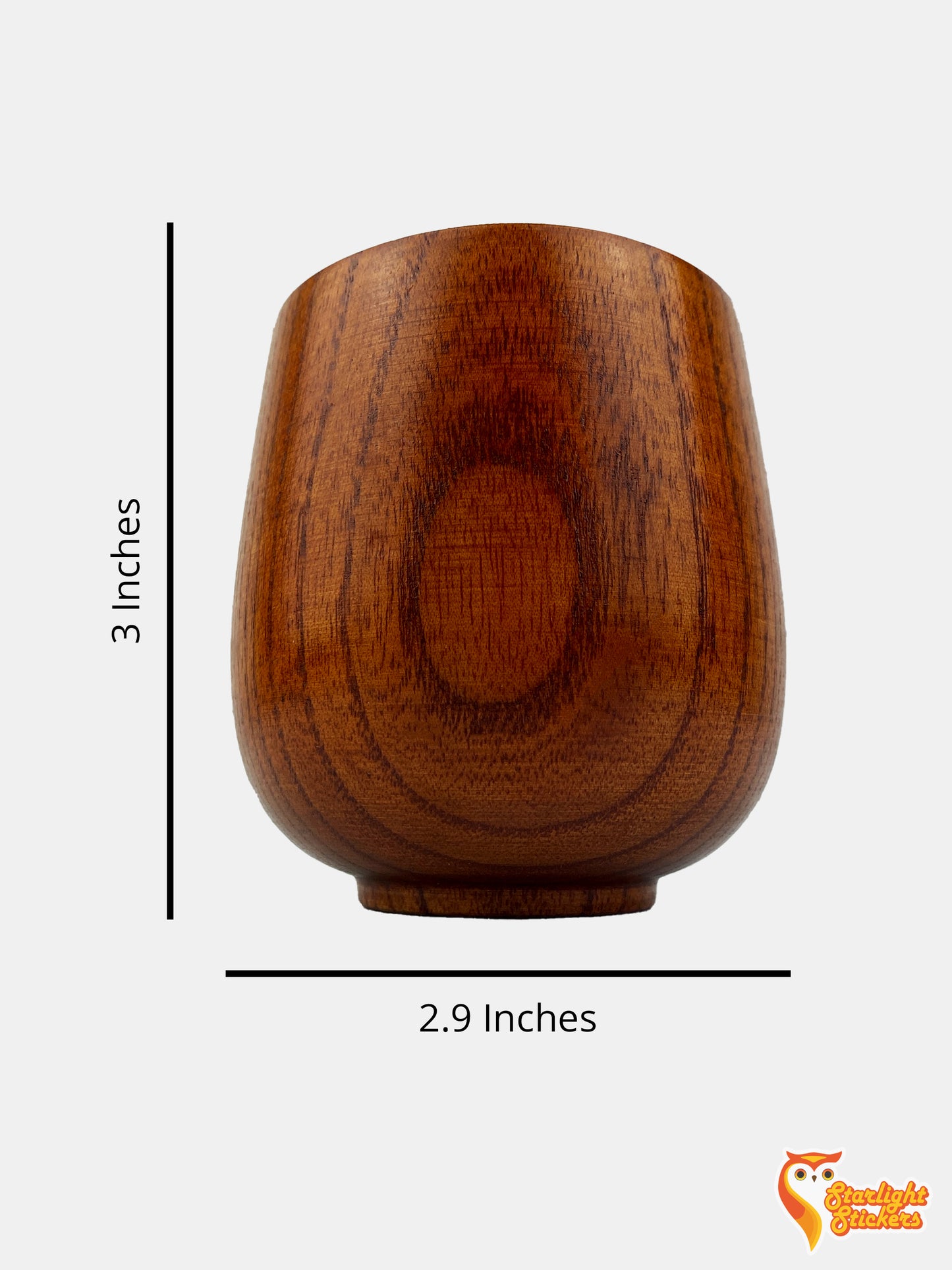 Dark wood dimensions of 3 inches high and 2.9 inches in width. 