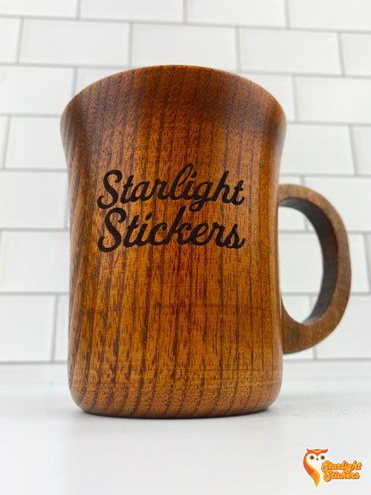 Side engraving of a wooden mug. 