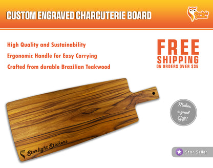 24" Teakwood Charcuterie Board - Cutting Board Laser Engraved Wood