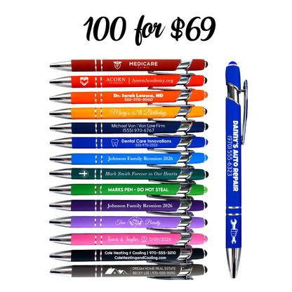 100 Custom Engraved Stylus Pens