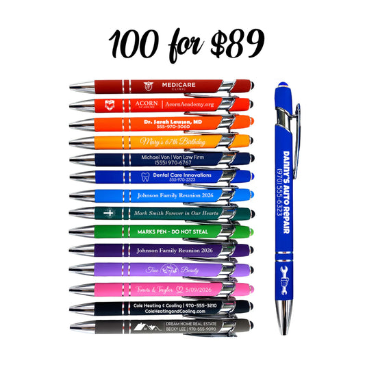 100 Custom Engraved Stylus Pens
