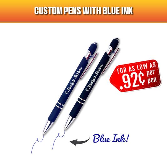 Bulk Custom Pens with Blue Ink - Laser Engraved Personalized Pen