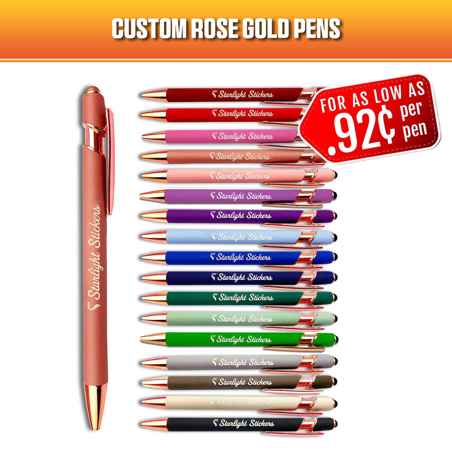 Rose Gold Laser Engraved Custom Pens with Stylus