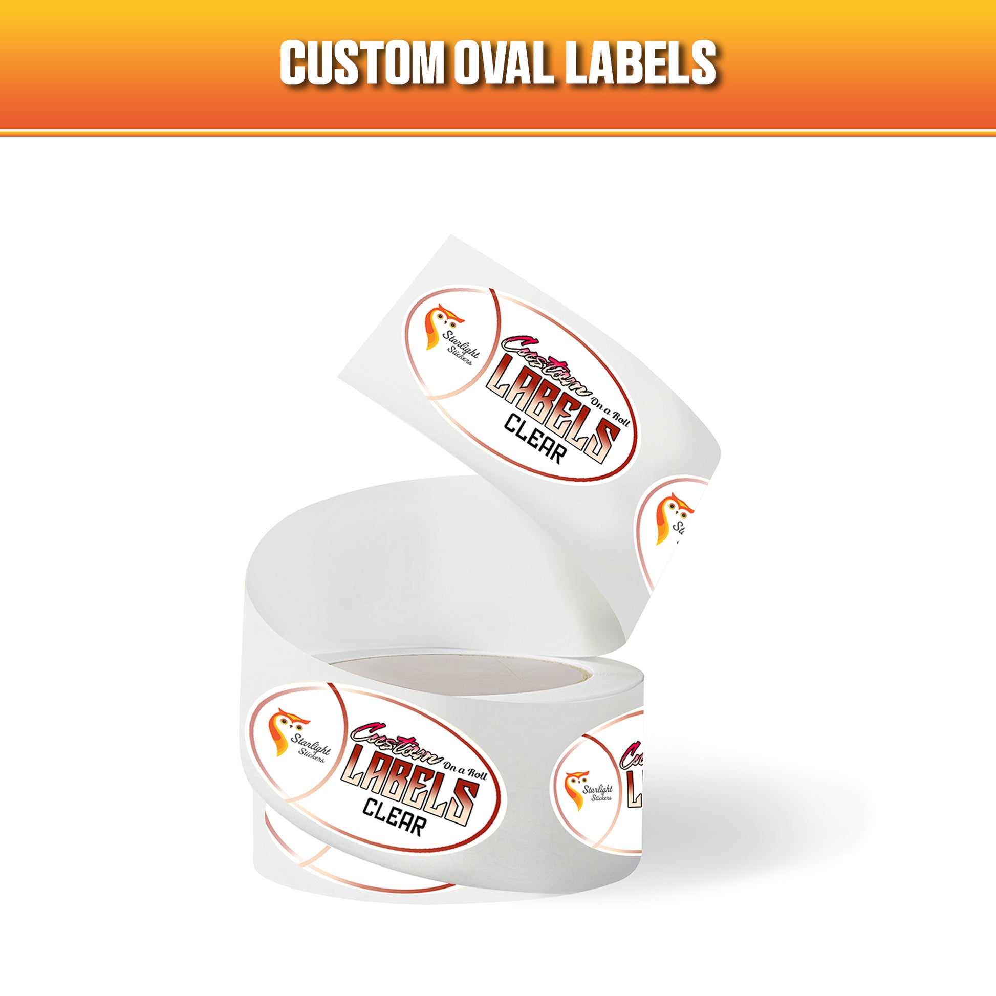 Custom oval labels thumbnail, featuring a roll of oval labels. 
