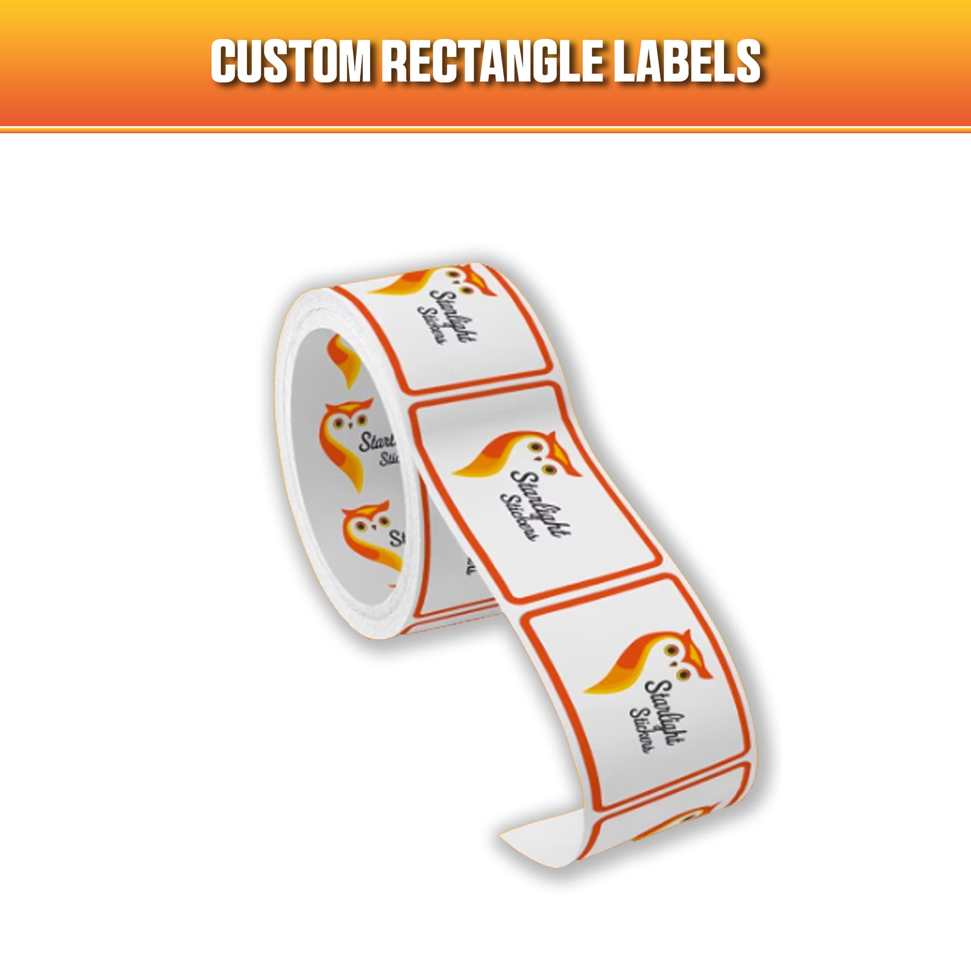 Custom rectangle labels thumbnail, featuring a roll of rectangle labels. 