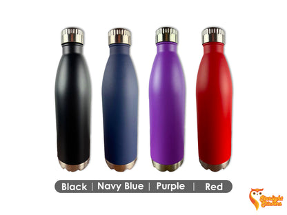 Image featuring black, navy blue, purple, and red water bottles. 
