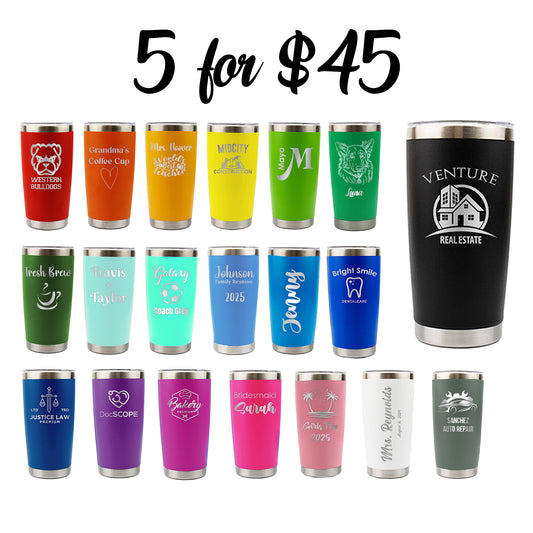 5 Custom Engraved 20oz Tumblers