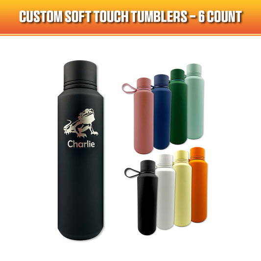 Custom soft touch tumbler thumbnail, featuring all color options. 