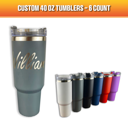 Custom 40oz tumbler thumbnail, featuring all color options. 