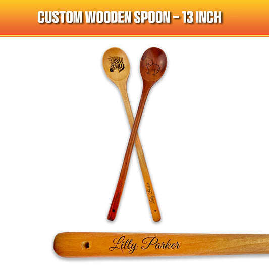 Custom Wooden Spoon, 13" Long, Laser Engraved - Dark or Light Wood