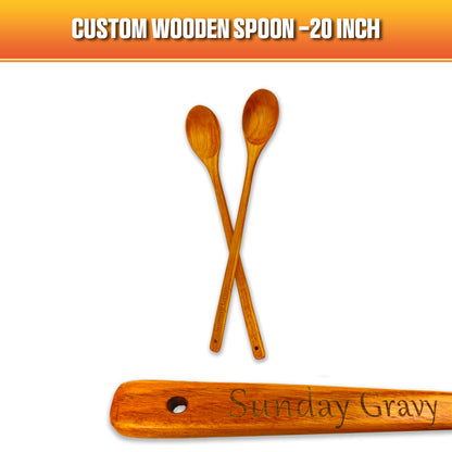 Custom 20 inch wooden spoon, featuring two wooden spoon.