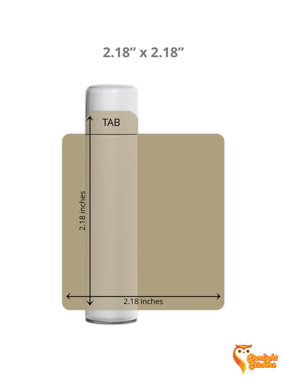 Chapstick dimensions next to a Chapstick tube, showing 2.18 inches in height and 2.18 inches in width. 