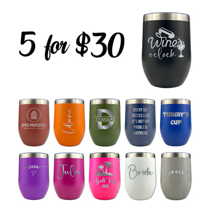 5 Custom Engraved Wine Tumblers