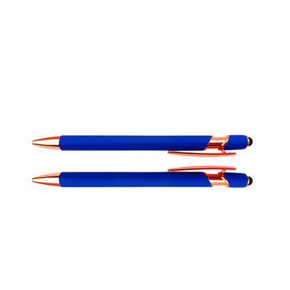 Blue customizable pen, front and back design view