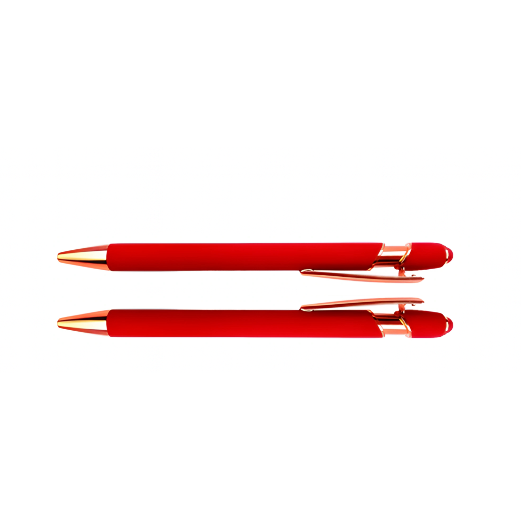 Red customizable pen, front and back design view