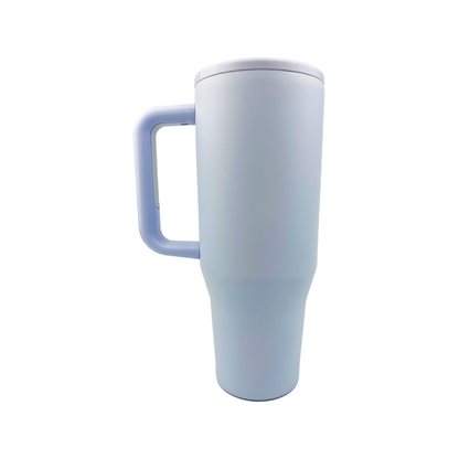 Sky blue tumbler with a white background. 