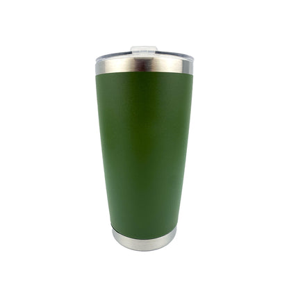 Olive Green tumbler with white background. 