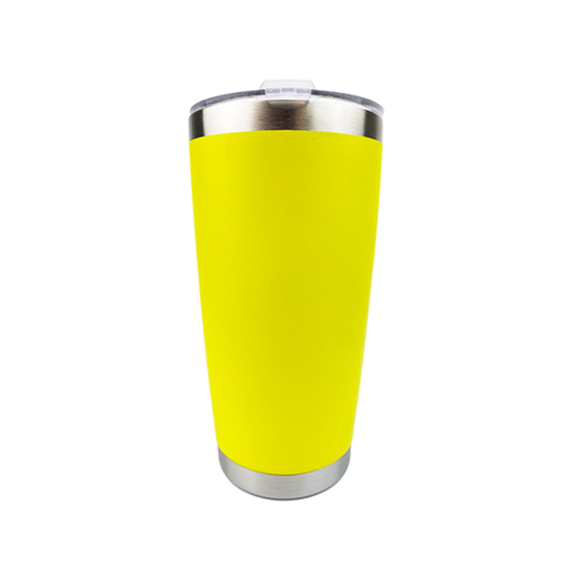 Yellow tumbler with white background. 