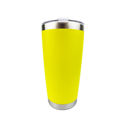 Yellow tumbler with white background. 