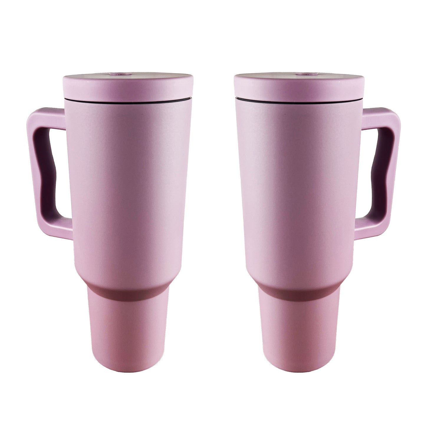 2 lavender tumblers on a white background. 