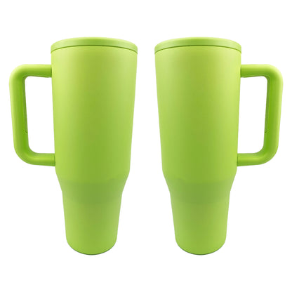 2 lime green tumblers with a white background. 